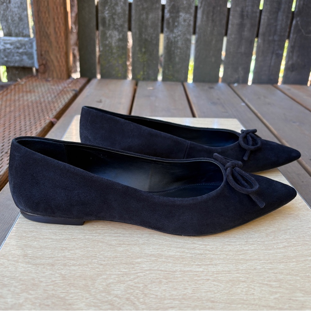 Larroude Lee Black Suede Leather Point Toe Ballerina Flats In Sz 9 - Picture 2 of 11